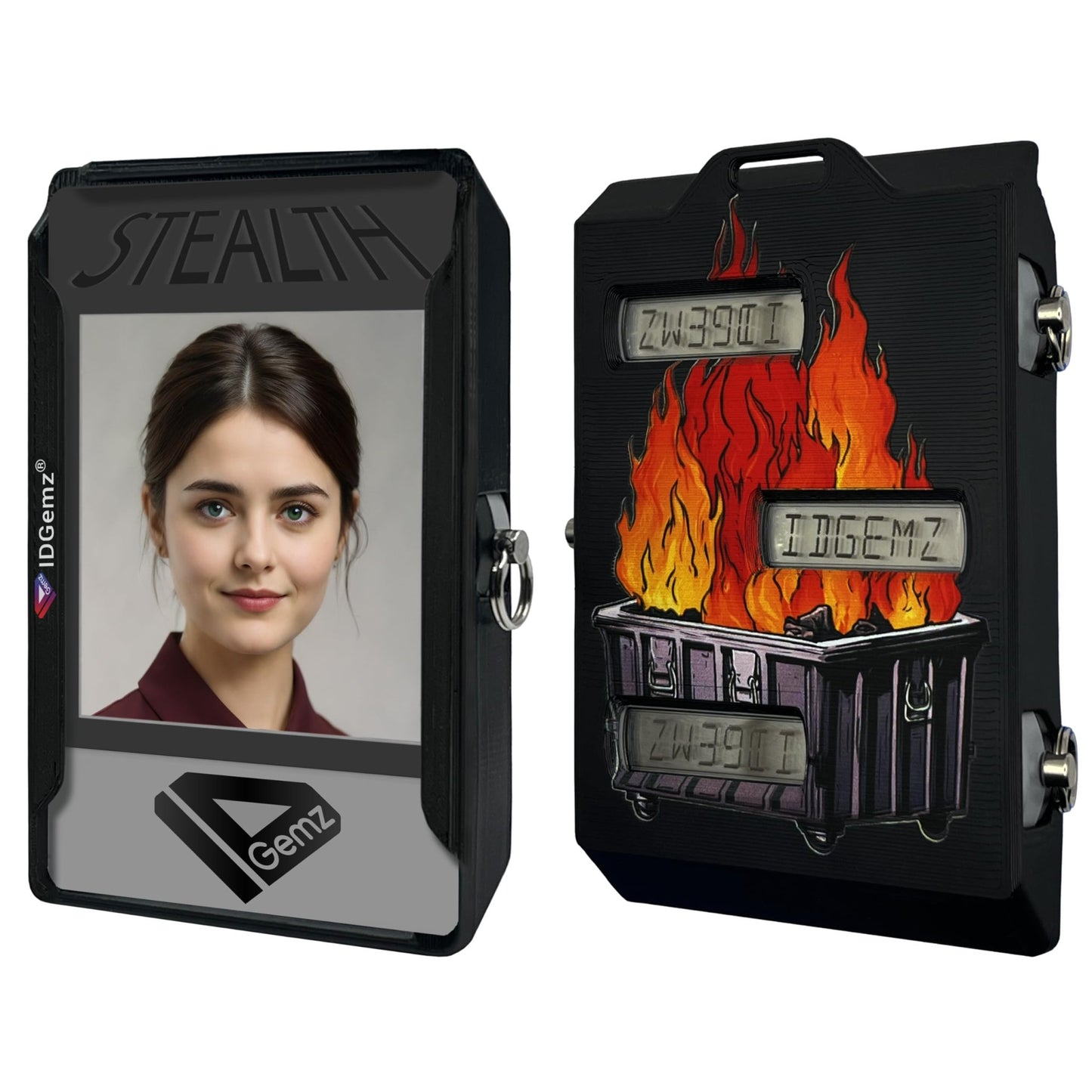 Dumpster Fire Badge Holder for RSA SecurID Tokens - Stealth Black - Holds up to 4 Badges - IDGemz by NerdWidgets
