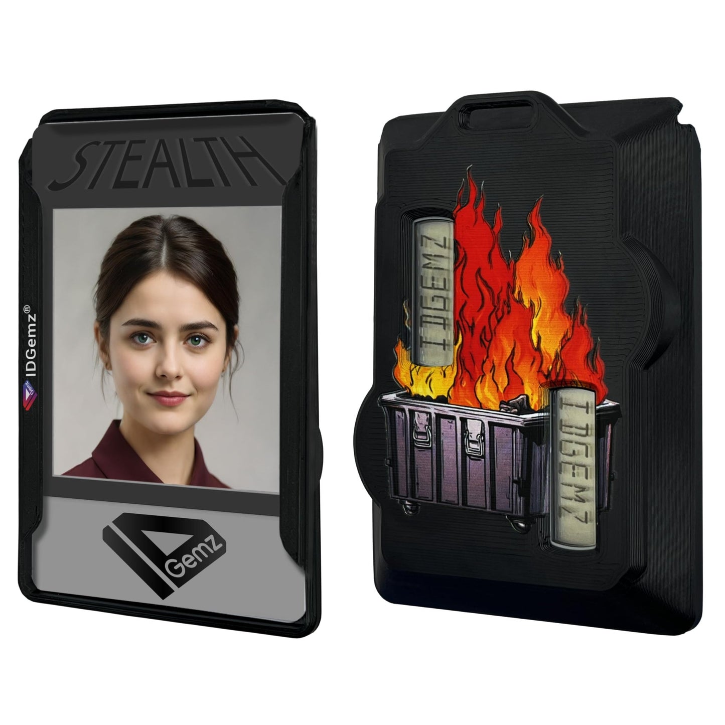 Dumpster Fire Badge Holder for RSA SecurID Tokens - Stealth Black - Holds up to 4 Badges - IDGemz by NerdWidgets